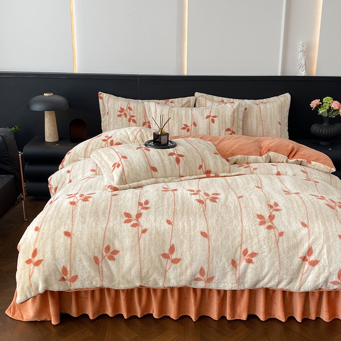 91家纺网 家纺一手货源 找家纺 美伦美焕 2025新款直播热款高克重兔毛绒床盖款四件套 暖桔