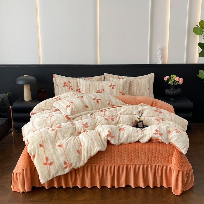 91家纺网 家纺一手货源 找家纺 美伦美焕 2025新款直播热款高克重兔毛绒床盖款四件套 暖桔