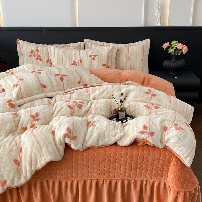 91家纺网 家纺一手货源 找家纺 美伦美焕 2025新款直播热款高克重兔毛绒床盖款四件套 暖桔