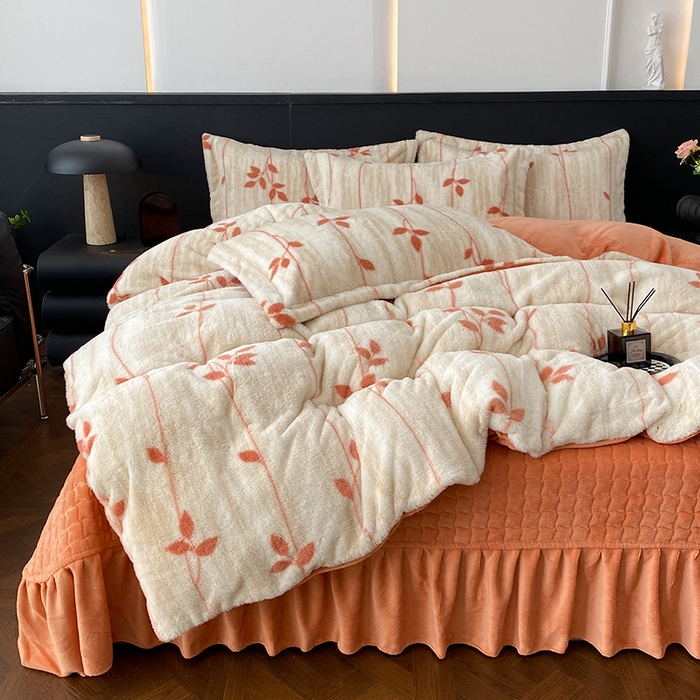 91家纺网 家纺一手货源 找家纺 美伦美焕 2025新款直播热款高克重兔毛绒床盖款四件套 暖桔