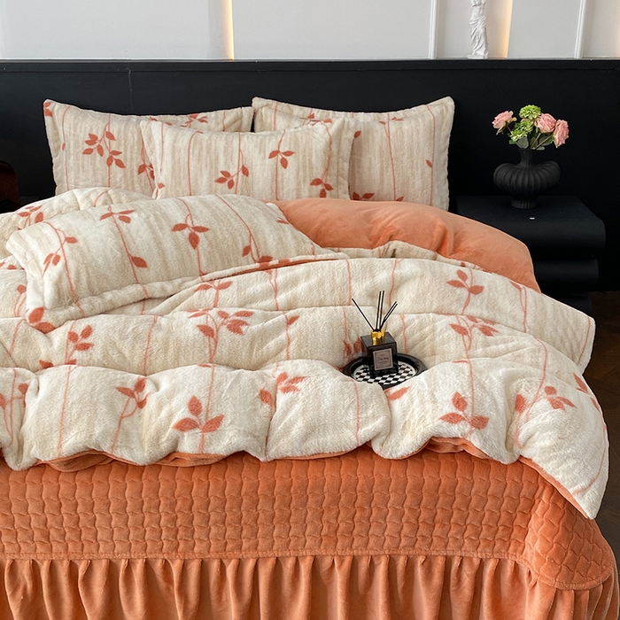 91家纺网 家纺一手货源 找家纺 美伦美焕 2025新款直播热款高克重兔毛绒床盖款四件套 暖桔