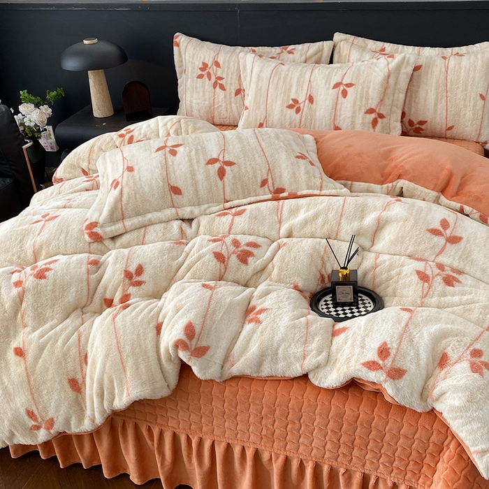 91家纺网 家纺一手货源 找家纺 美伦美焕 2025新款直播热款高克重兔毛绒床盖款四件套 暖桔