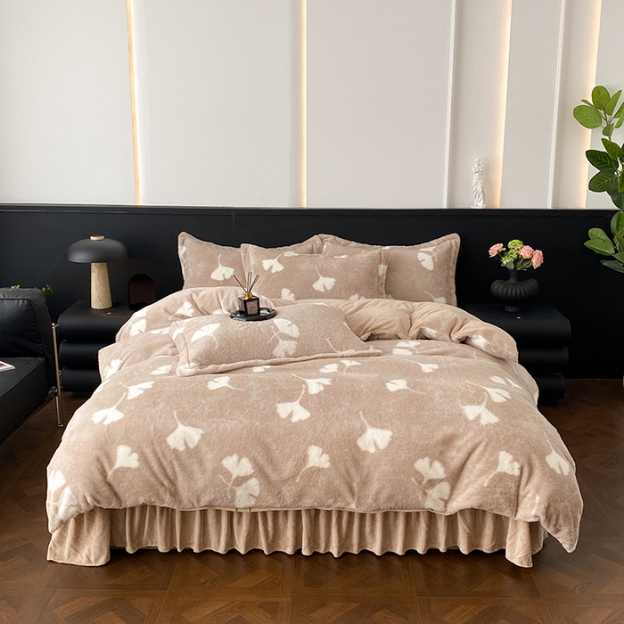 91家纺网 家纺一手货源 找家纺 美伦美焕 2025新款直播热款高克重兔毛绒床盖款四件套 暖驼