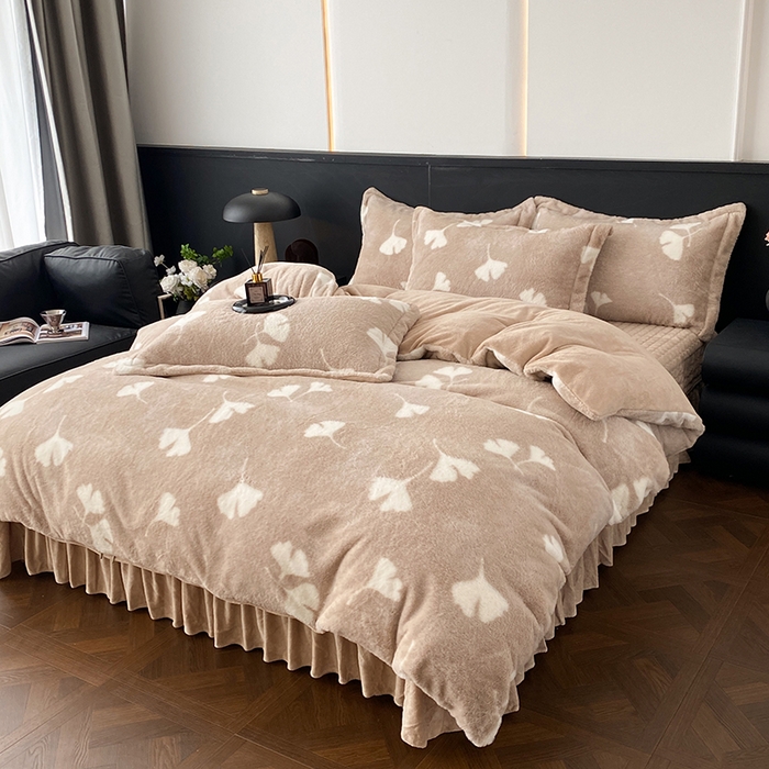 91家纺网 家纺一手货源 找家纺 美伦美焕 2025新款直播热款高克重兔毛绒床盖款四件套 暖驼