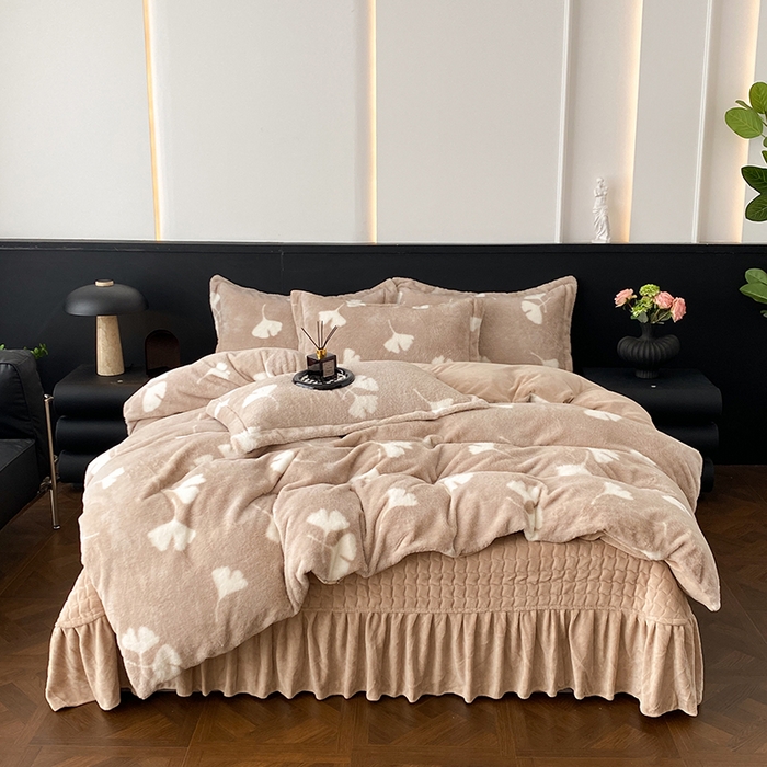 91家纺网 家纺一手货源 找家纺 美伦美焕 2025新款直播热款高克重兔毛绒床盖款四件套 暖驼