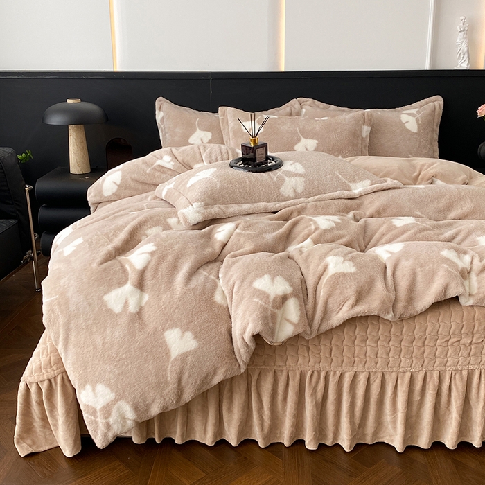 91家纺网 家纺一手货源 找家纺 美伦美焕 2025新款直播热款高克重兔毛绒床盖款四件套 暖驼
