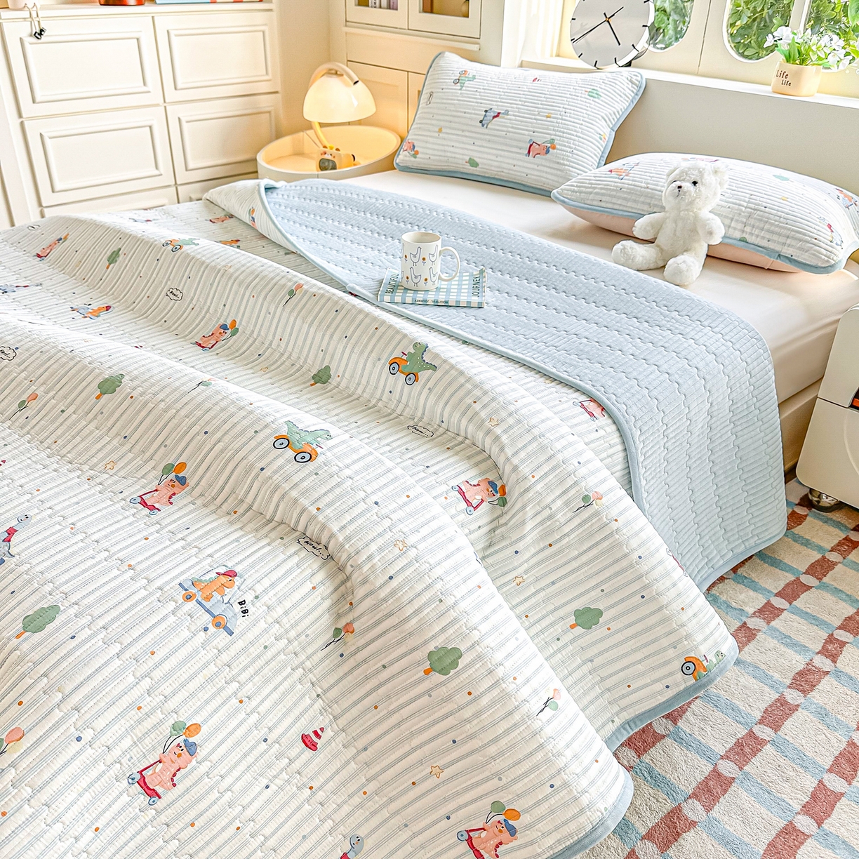 91家纺网 家纺一手货源 找家纺 橘夏家纺 2025新款A全棉B宝宝绒版双面多功能夹棉加厚床盖炕盖三件套学生婴儿床垫盖毯褥子四季通用（含买家秀） 迪迪龙