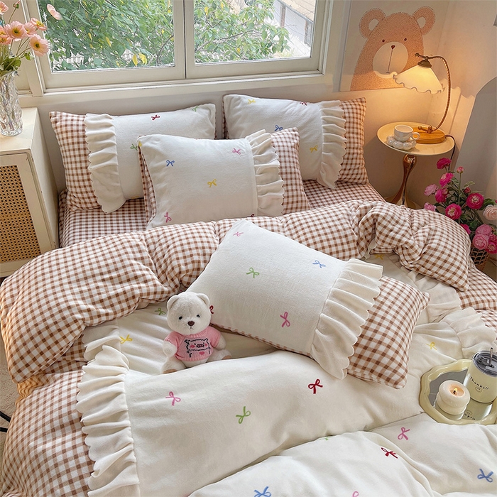 91家纺网 家纺一手货源 找家纺 炫拼家纺 2025新款亲肤舒适韩版高克重牛奶绒花边四件套-奶盐 奶盐-柚见