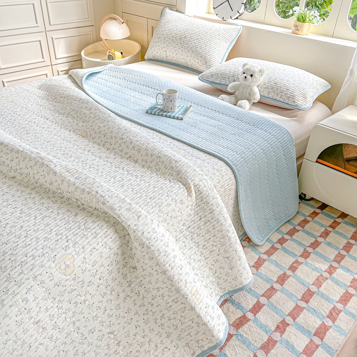 91家纺网 家纺一手货源 找家纺 （总）橘夏家纺 2025新款A全棉B宝宝绒版双面多功能夹棉加厚床盖炕盖三件套学生婴儿床垫盖毯褥子四季通用（含买家秀）