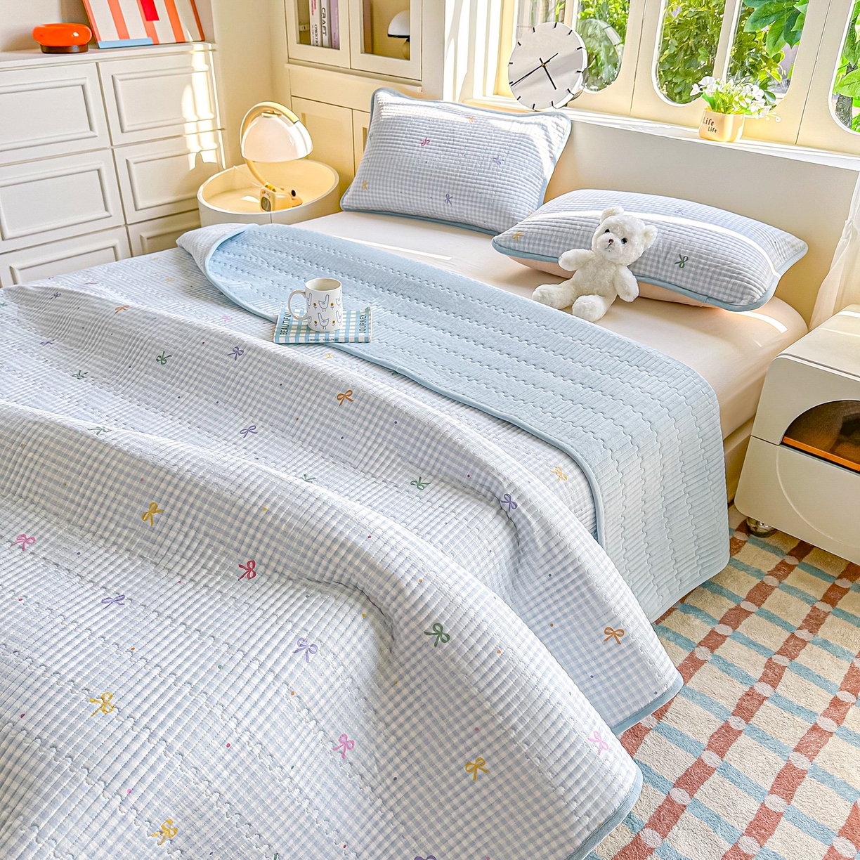 91家纺网 家纺一手货源 找家纺 橘夏家纺 2025新款A全棉B宝宝绒版双面多功能夹棉加厚床盖炕盖三件套学生婴儿床垫盖毯褥子四季通用（含买家秀） 恋格兰