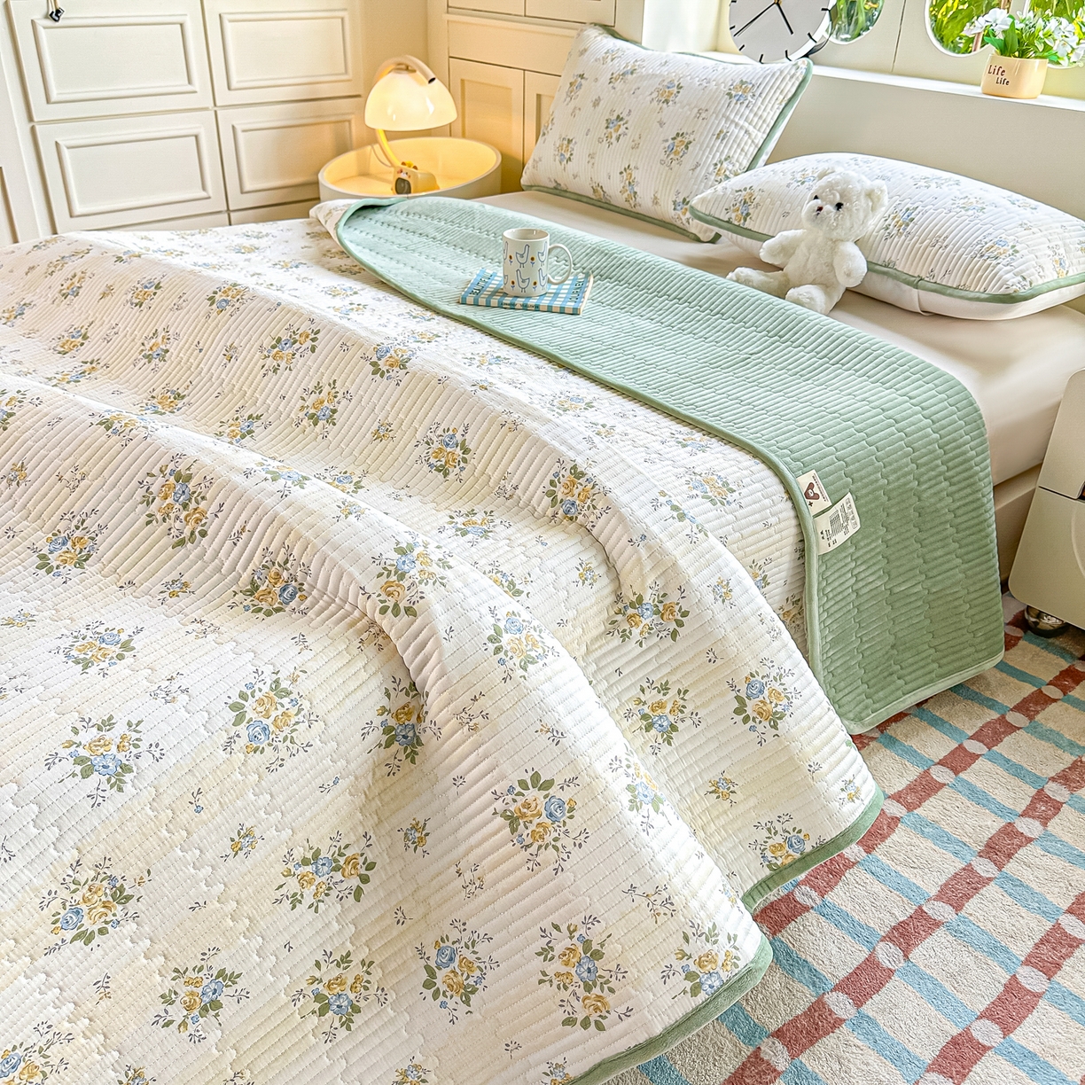 91家纺网 家纺一手货源 找家纺 （总）橘夏家纺 2025新款A全棉B宝宝绒版双面多功能夹棉加厚床盖炕盖三件套学生婴儿床垫盖毯褥子四季通用（含买家秀）