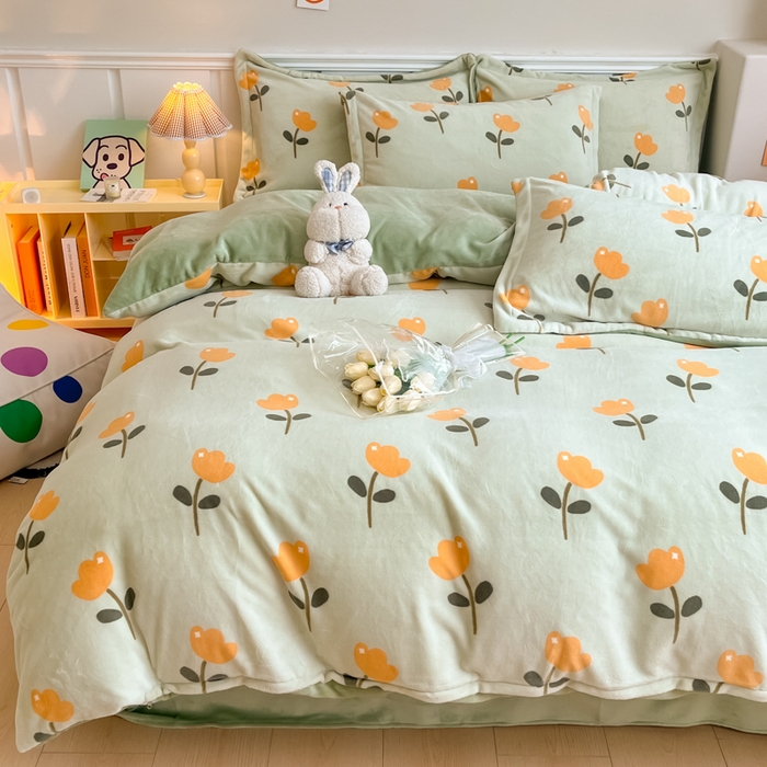 91家纺网 家纺一手货源 找家纺 金盛纺 2025新款高克重牛奶绒印花系列四件套(可定制) 花仙子