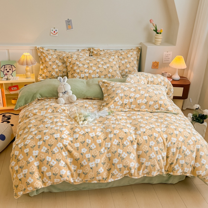 91家纺网 家纺一手货源 找家纺 金盛纺 2025新款高克重牛奶绒印花系列四件套(可定制) 丽人花都