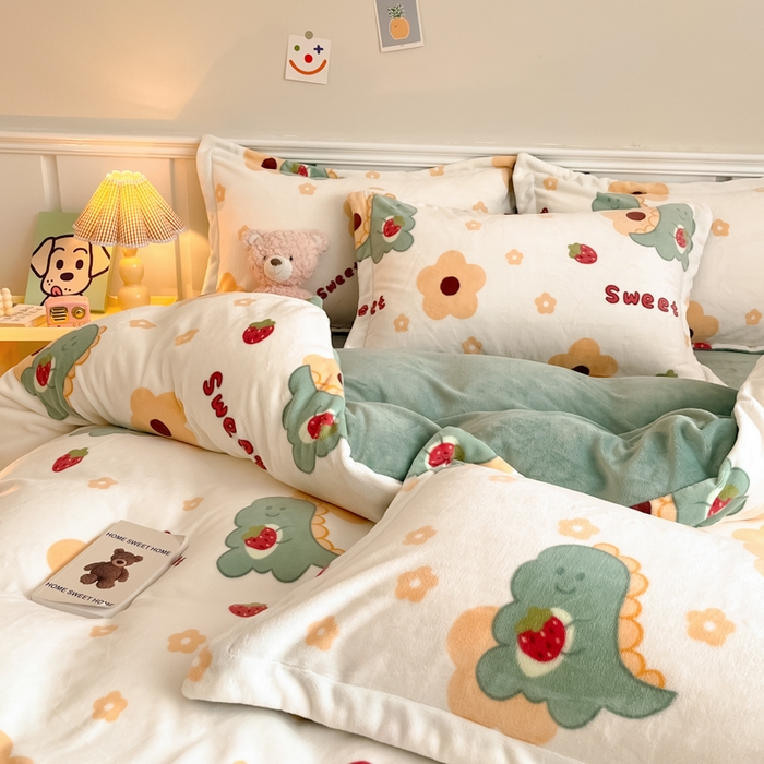 91家纺网 家纺一手货源 找家纺 金盛纺 2025新款高克重牛奶绒印花系列四件套(可定制) 萌萌哒