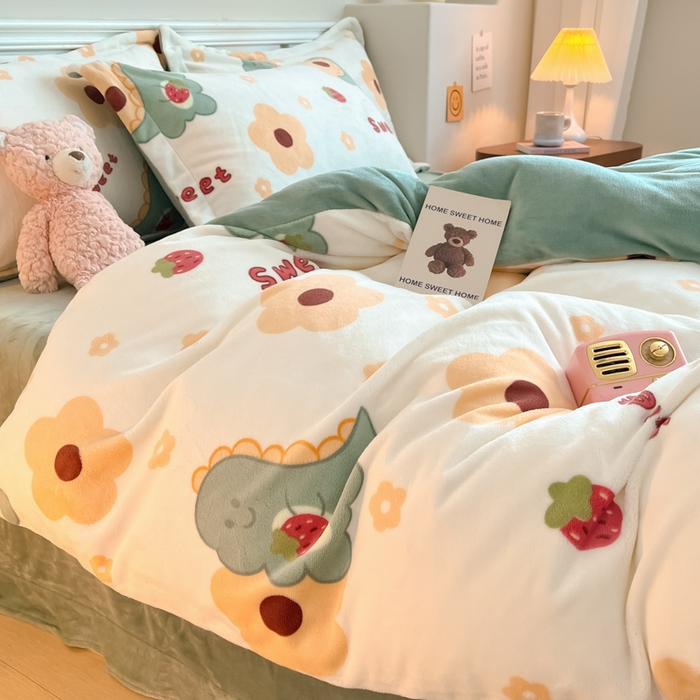 91家纺网 家纺一手货源 找家纺 金盛纺 2025新款高克重牛奶绒印花系列四件套(可定制) 萌萌哒