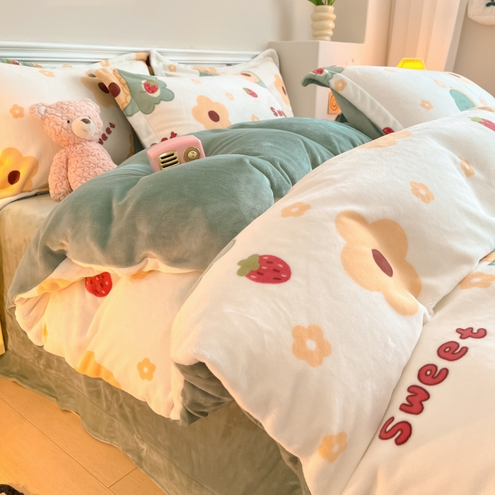 91家纺网 家纺一手货源 找家纺 金盛纺 2025新款高克重牛奶绒印花系列四件套(可定制) 萌萌哒