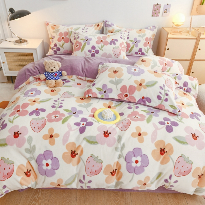 91家纺网 家纺一手货源 找家纺 金盛纺 2025新款高克重牛奶绒印花系列四件套(可定制) 花香伊人