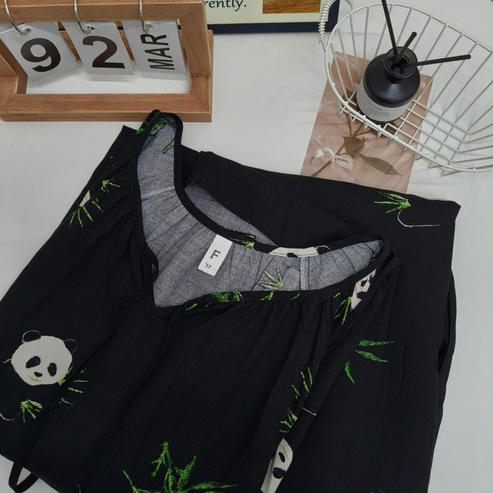 91家纺网 家纺一手货源 找家纺 妍景家居生活馆 2025新款亲肤舒适绵绸套装 黑底熊猫