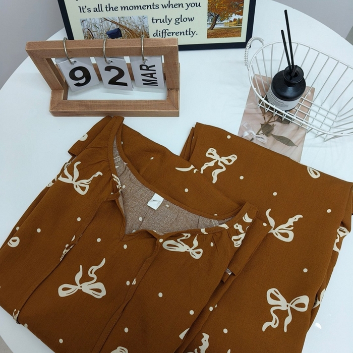 91家纺网 家纺一手货源 找家纺 妍景家居生活馆 2025新款亲肤舒适绵绸套装 蝴蝶结咖