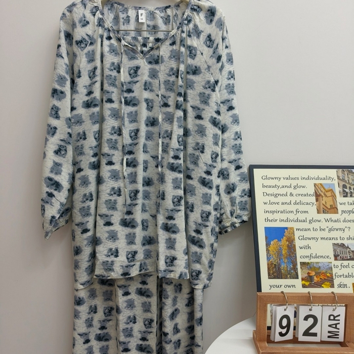 妍景家居生活馆 2025新款亲肤舒适绵绸套装 灰底动物