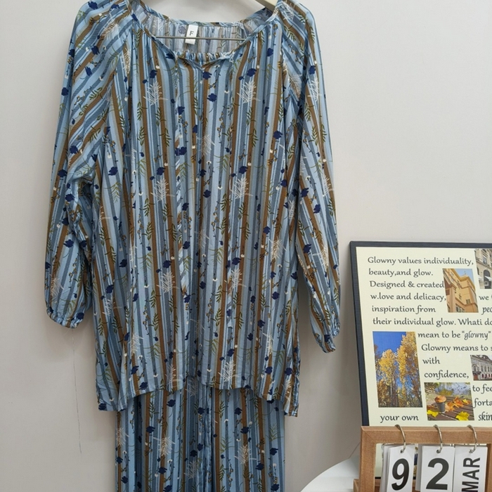 妍景家居生活馆 2025新款亲肤舒适绵绸套装 蓝条小花