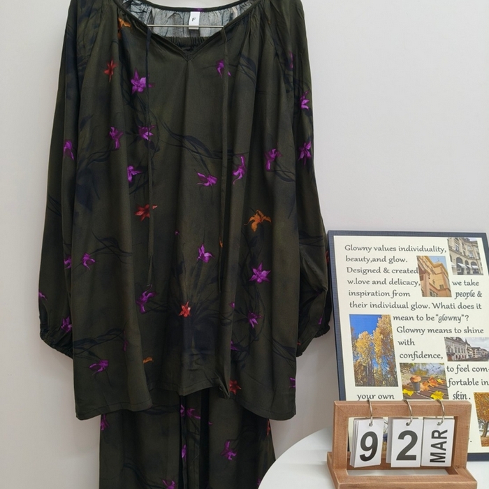 妍景家居生活馆 2025新款亲肤舒适绵绸套装 紫莺扎染棕