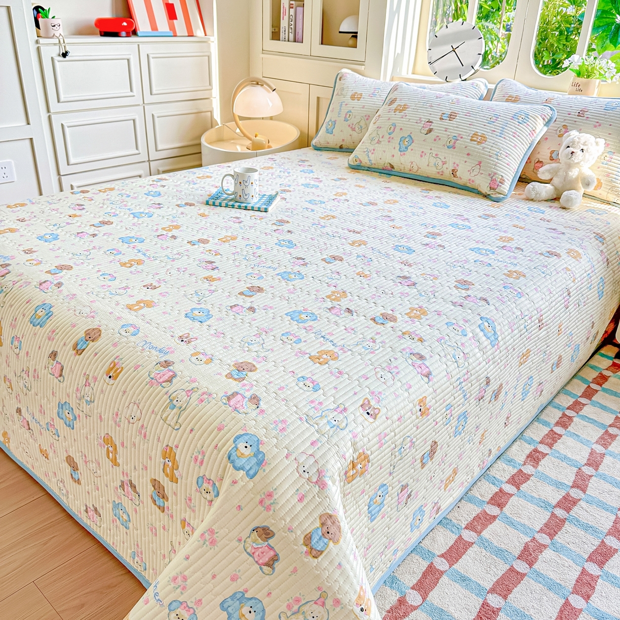 91家纺网 家纺一手货源 找家纺 橘夏家纺 2025新款A全棉B宝宝绒版双面多功能夹棉加厚床盖炕盖三件套学生婴儿床垫盖毯褥子四季通用（含买家秀） 狗狗家族