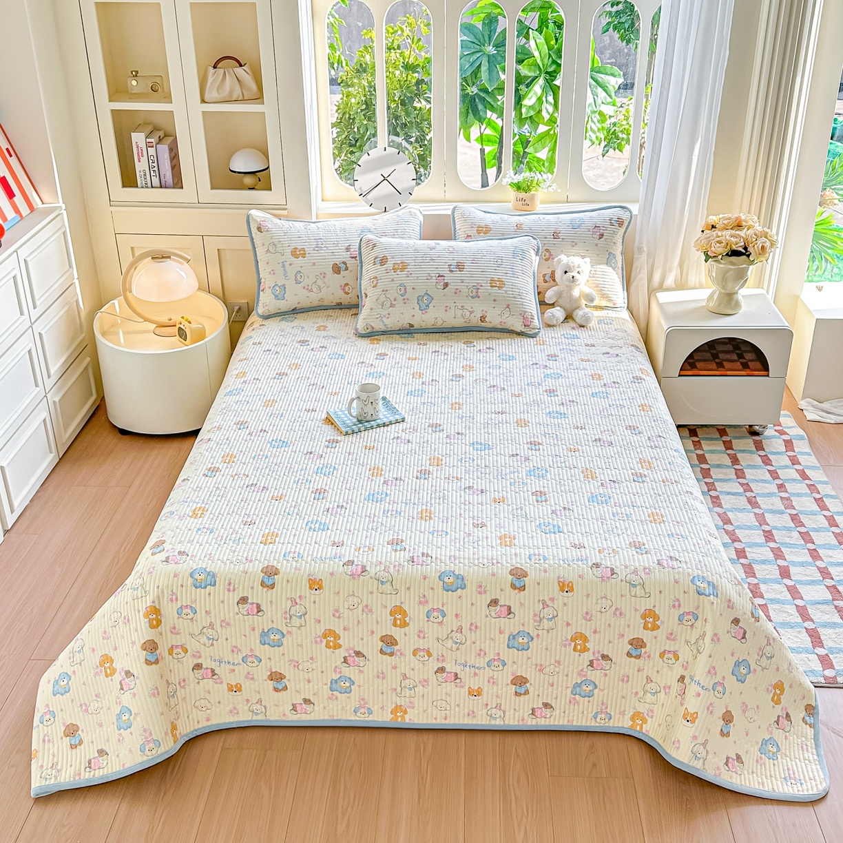 91家纺网 家纺一手货源 找家纺 橘夏家纺 2025新款A全棉B宝宝绒版双面多功能夹棉加厚床盖炕盖三件套学生婴儿床垫盖毯褥子四季通用（含买家秀） 狗狗家族