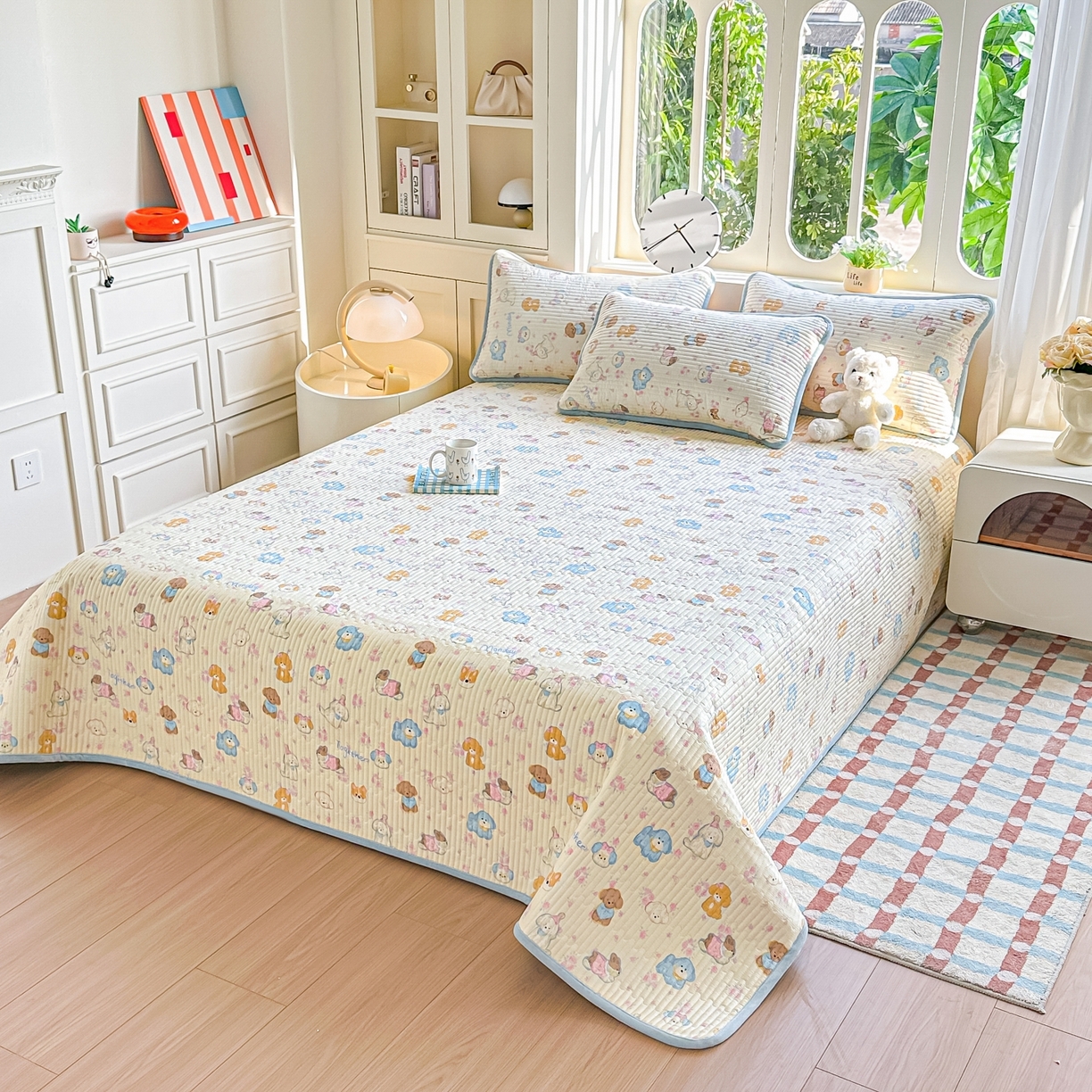 91家纺网 家纺一手货源 找家纺 橘夏家纺 2025新款A全棉B宝宝绒版双面多功能夹棉加厚床盖炕盖三件套学生婴儿床垫盖毯褥子四季通用（含买家秀） 狗狗家族