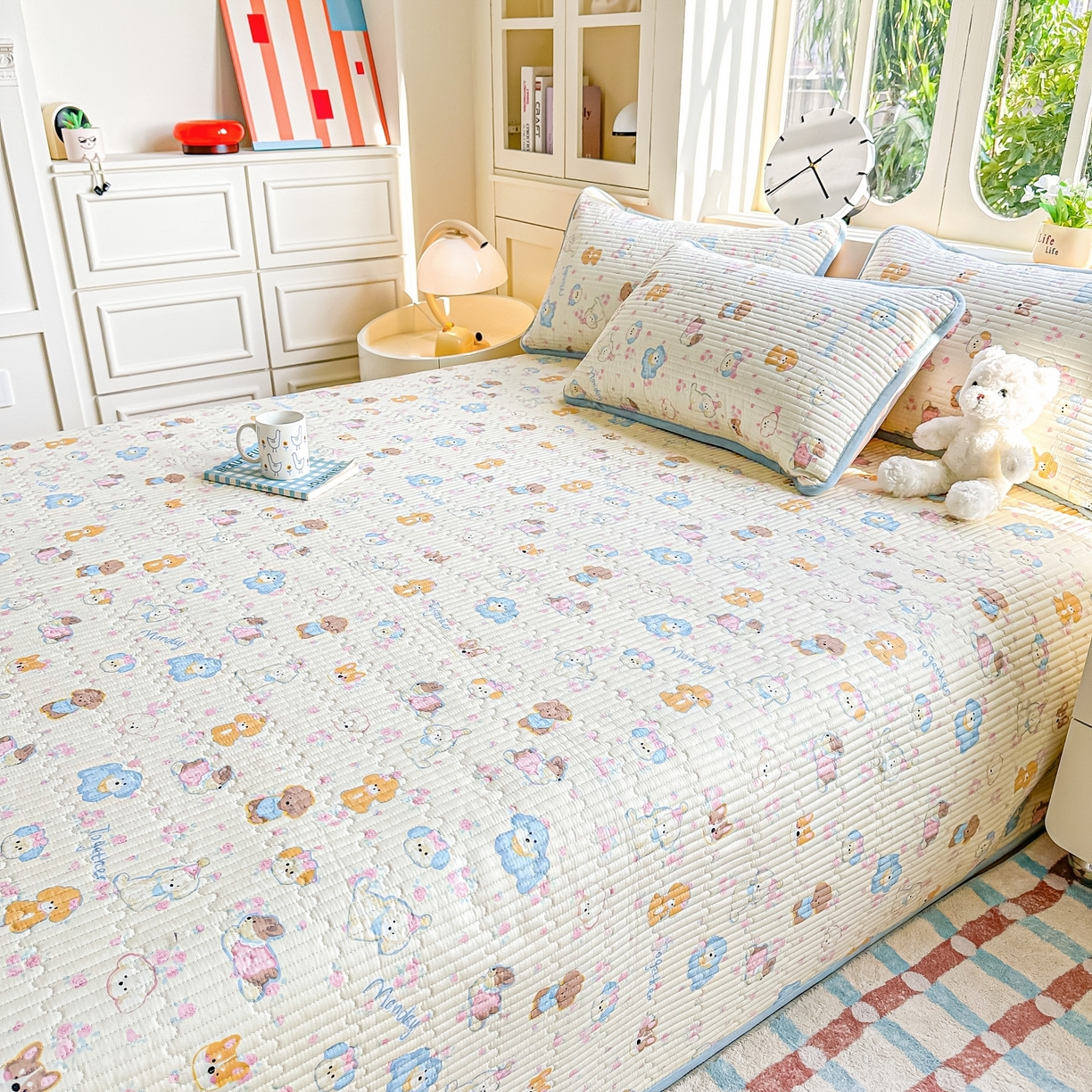 91家纺网 家纺一手货源 找家纺 橘夏家纺 2025新款A全棉B宝宝绒版双面多功能夹棉加厚床盖炕盖三件套学生婴儿床垫盖毯褥子四季通用（含买家秀） 狗狗家族