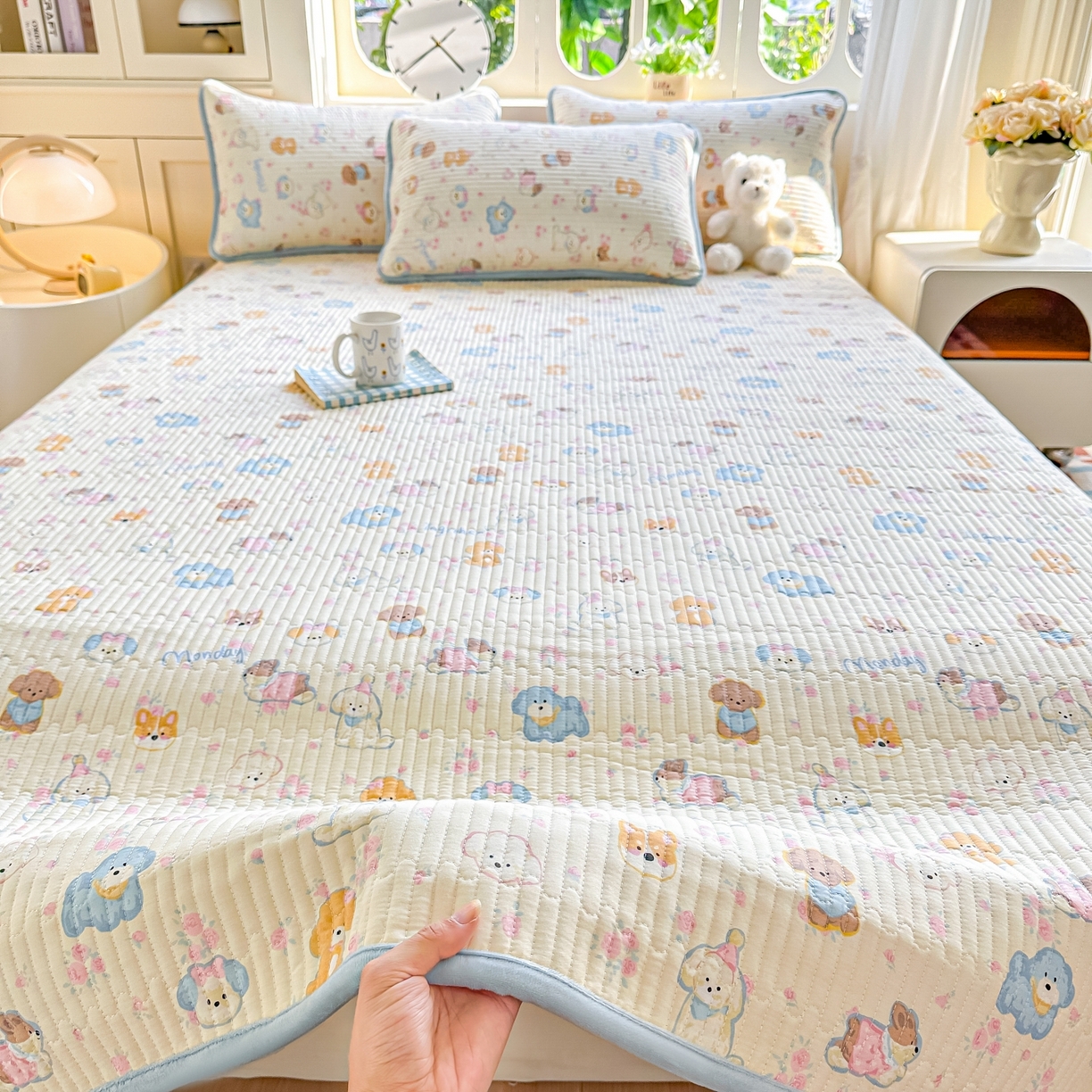 91家纺网 家纺一手货源 找家纺 橘夏家纺 2025新款A全棉B宝宝绒版双面多功能夹棉加厚床盖炕盖三件套学生婴儿床垫盖毯褥子四季通用（含买家秀） 狗狗家族