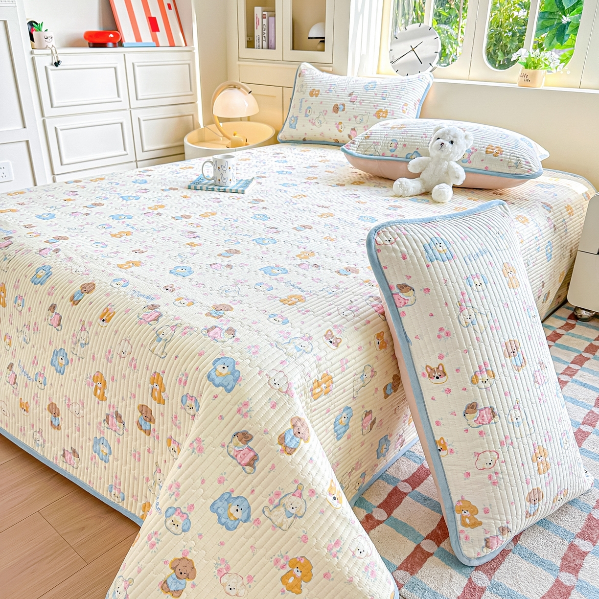 91家纺网 家纺一手货源 找家纺 橘夏家纺 2025新款A全棉B宝宝绒版双面多功能夹棉加厚床盖炕盖三件套学生婴儿床垫盖毯褥子四季通用（含买家秀） 狗狗家族