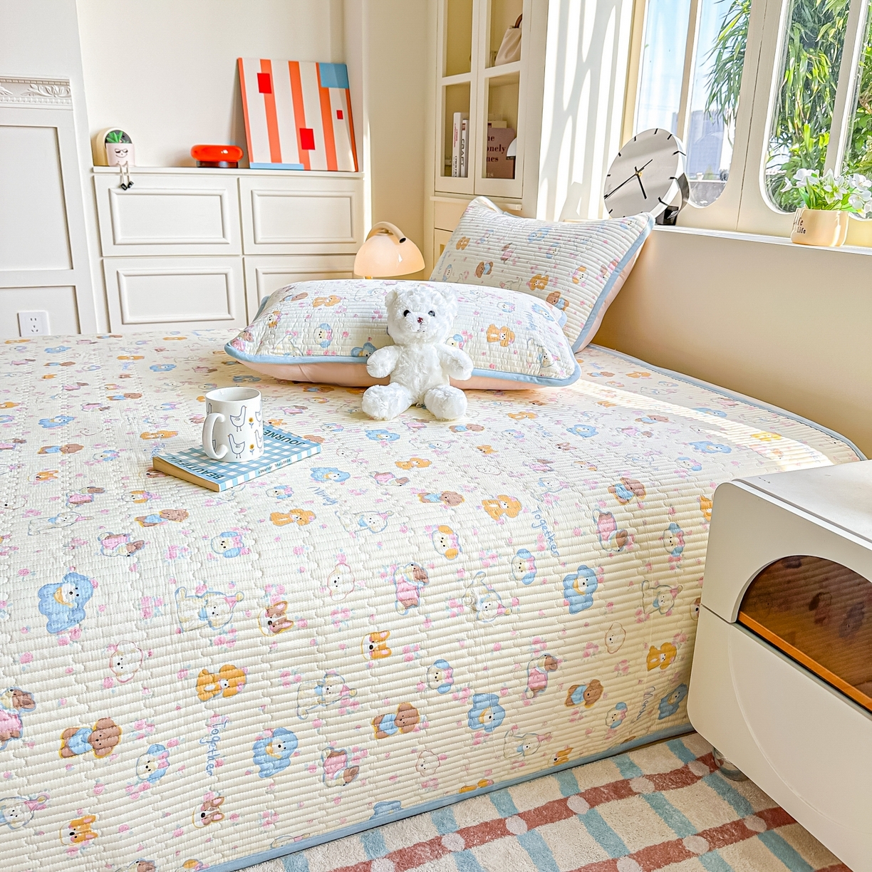 91家纺网 家纺一手货源 找家纺 橘夏家纺 2025新款A全棉B宝宝绒版双面多功能夹棉加厚床盖炕盖三件套学生婴儿床垫盖毯褥子四季通用（含买家秀） 狗狗家族