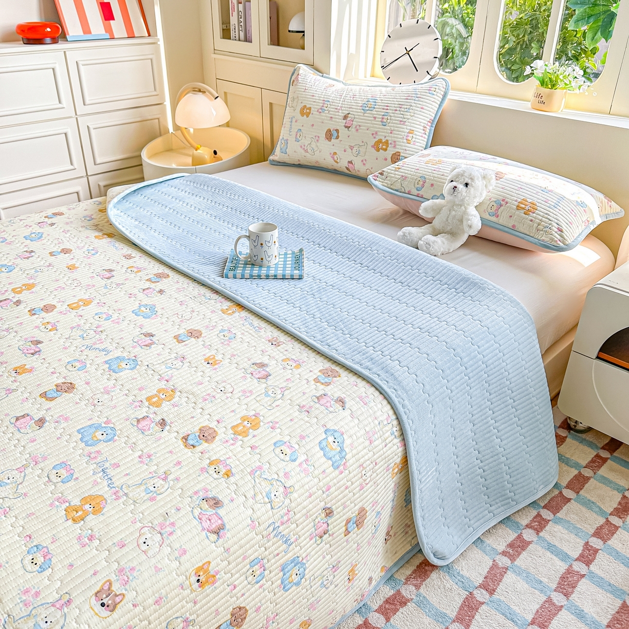 91家纺网 家纺一手货源 找家纺 橘夏家纺 2025新款A全棉B宝宝绒版双面多功能夹棉加厚床盖炕盖三件套学生婴儿床垫盖毯褥子四季通用（含买家秀） 狗狗家族