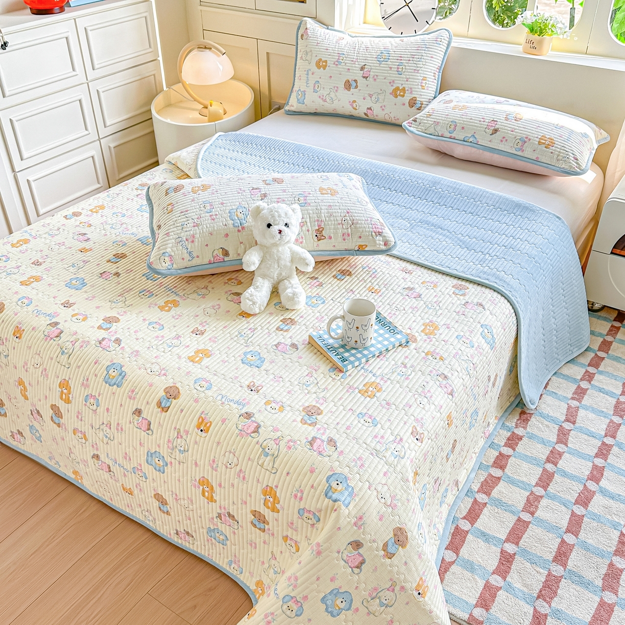 91家纺网 家纺一手货源 找家纺 橘夏家纺 2025新款A全棉B宝宝绒版双面多功能夹棉加厚床盖炕盖三件套学生婴儿床垫盖毯褥子四季通用（含买家秀） 狗狗家族