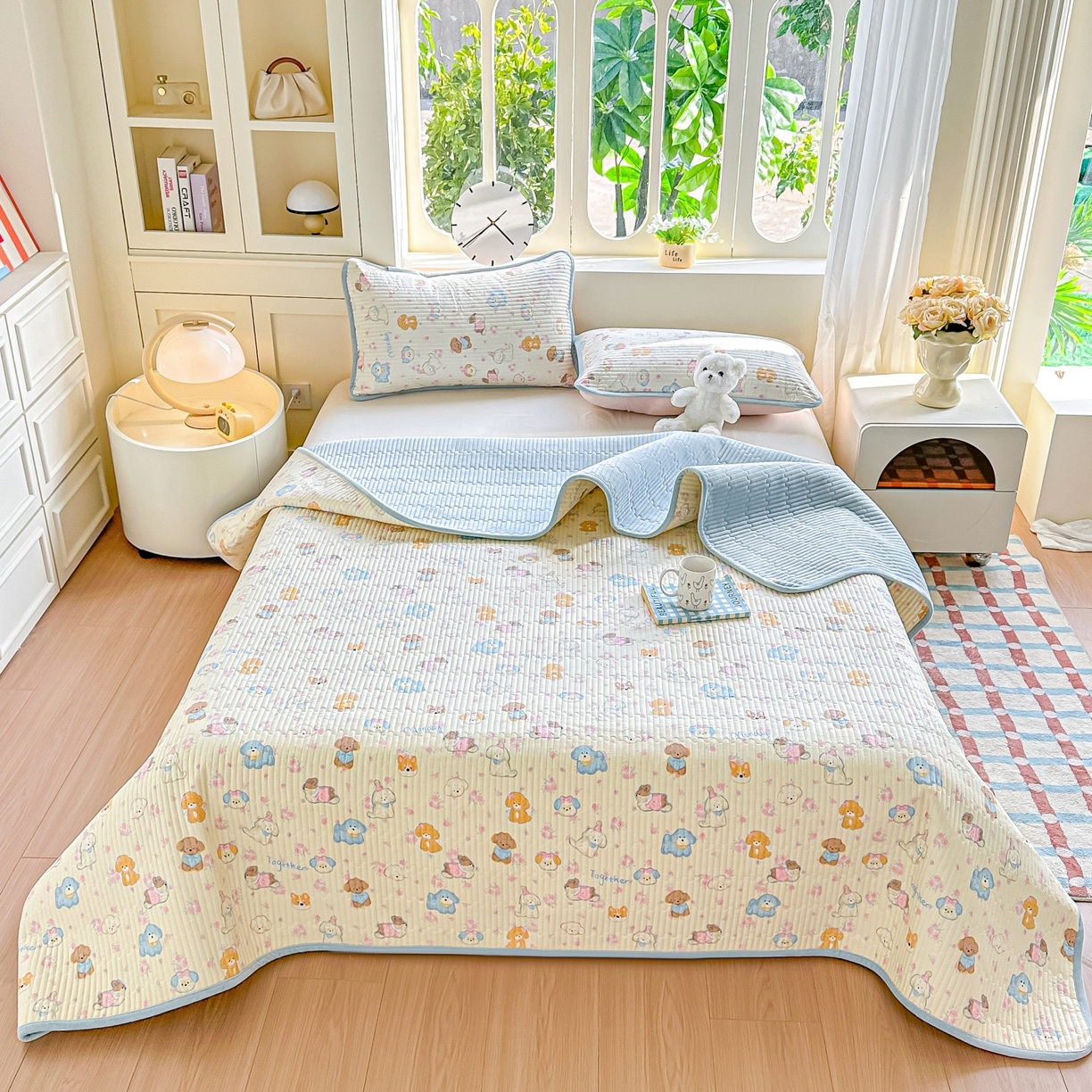 91家纺网 家纺一手货源 找家纺 橘夏家纺 2025新款A全棉B宝宝绒版双面多功能夹棉加厚床盖炕盖三件套学生婴儿床垫盖毯褥子四季通用（含买家秀） 狗狗家族