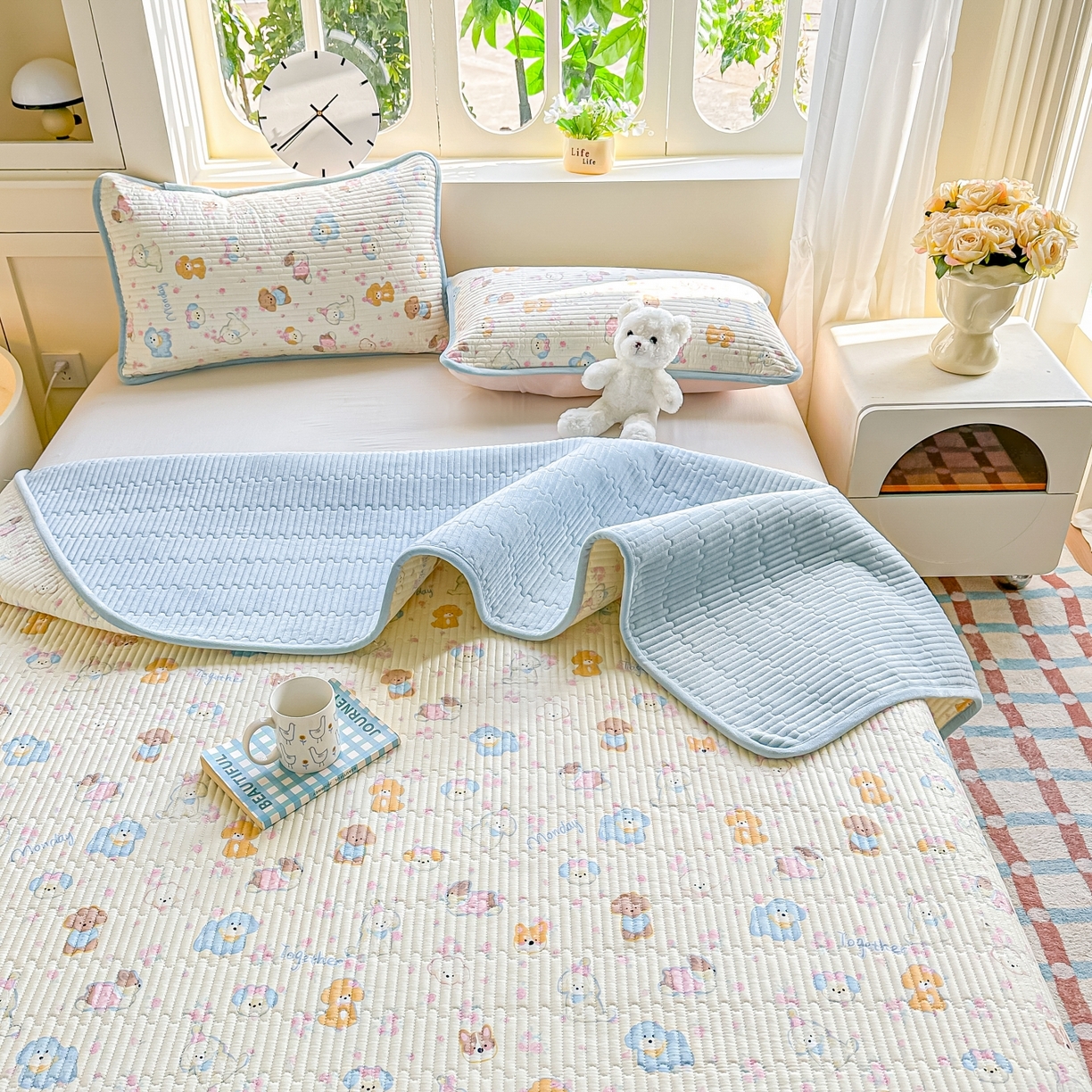 91家纺网 家纺一手货源 找家纺 橘夏家纺 2025新款A全棉B宝宝绒版双面多功能夹棉加厚床盖炕盖三件套学生婴儿床垫盖毯褥子四季通用（含买家秀） 狗狗家族