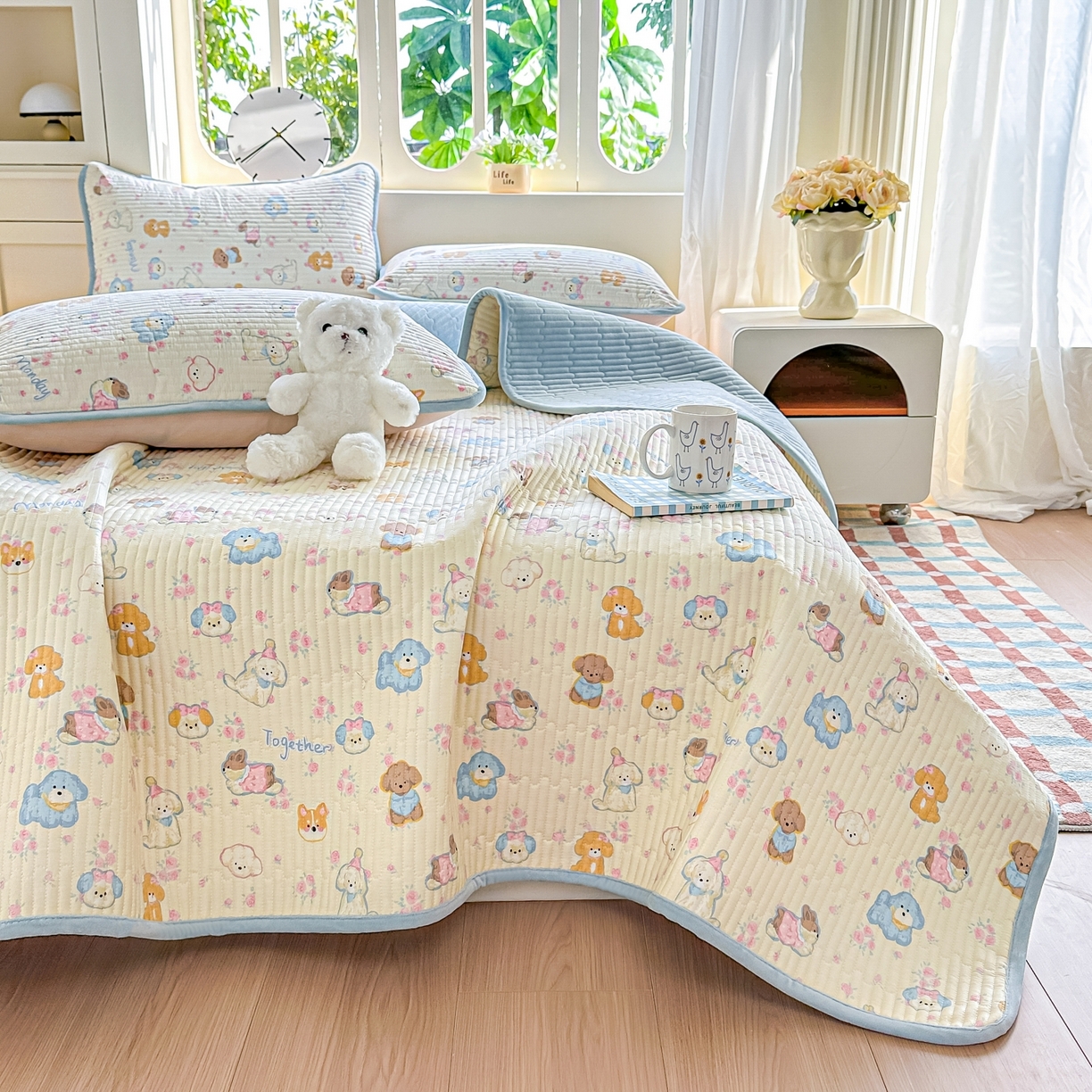 91家纺网 家纺一手货源 找家纺 橘夏家纺 2025新款A全棉B宝宝绒版双面多功能夹棉加厚床盖炕盖三件套学生婴儿床垫盖毯褥子四季通用（含买家秀） 狗狗家族