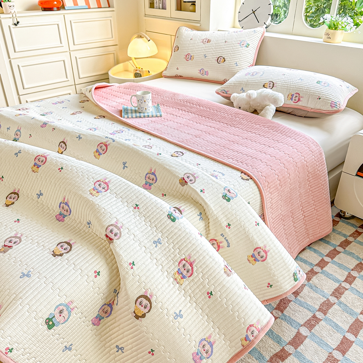 91家纺网 家纺一手货源 找家纺 橘夏家纺 2025新款A全棉B宝宝绒版双面多功能夹棉加厚床盖炕盖三件套学生婴儿床垫盖毯褥子四季通用（含买家秀） 布布表情包