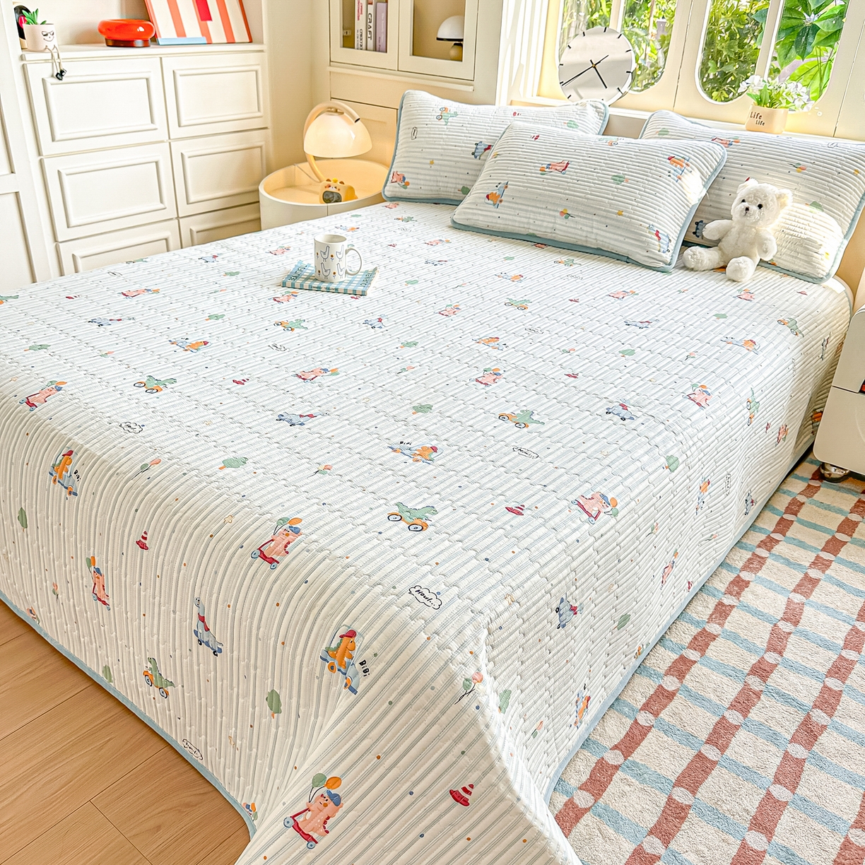 91家纺网 家纺一手货源 找家纺 橘夏家纺 2025新款A全棉B宝宝绒版双面多功能夹棉加厚床盖炕盖三件套学生婴儿床垫盖毯褥子四季通用（含买家秀） 迪迪龙