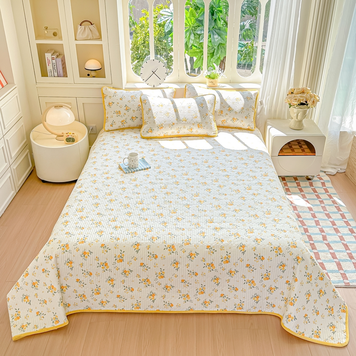 91家纺网 家纺一手货源 找家纺 橘夏家纺 2025新款A全棉B宝宝绒版双面多功能夹棉加厚床盖炕盖三件套学生婴儿床垫盖毯褥子四季通用（含买家秀） 冬日暖阳