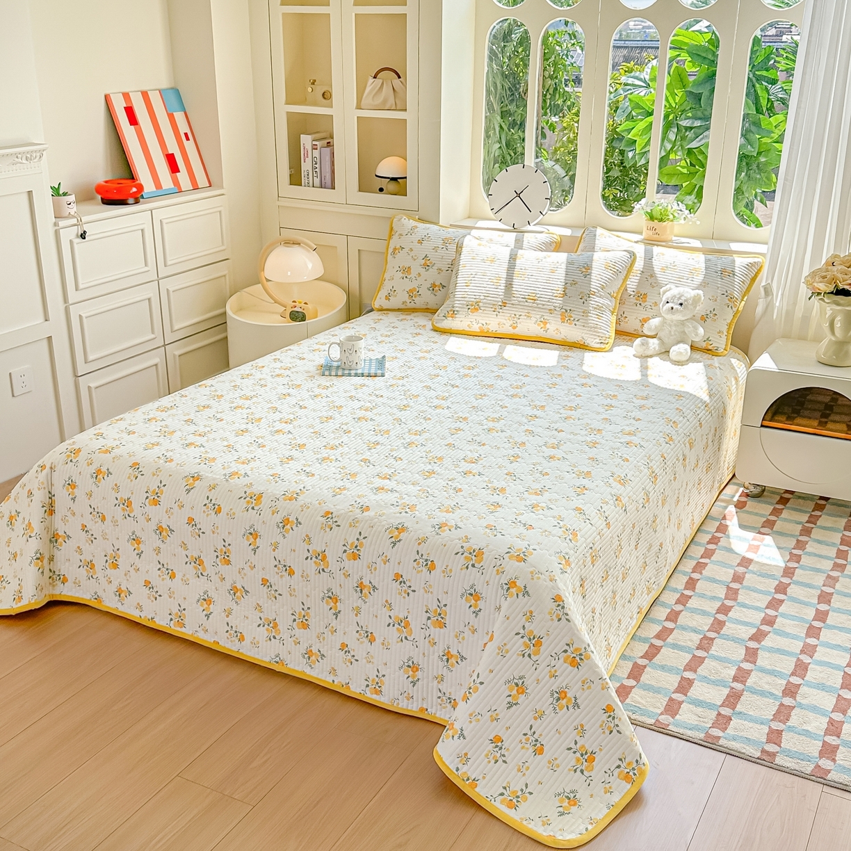 91家纺网 家纺一手货源 找家纺 橘夏家纺 2025新款A全棉B宝宝绒版双面多功能夹棉加厚床盖炕盖三件套学生婴儿床垫盖毯褥子四季通用（含买家秀） 冬日暖阳