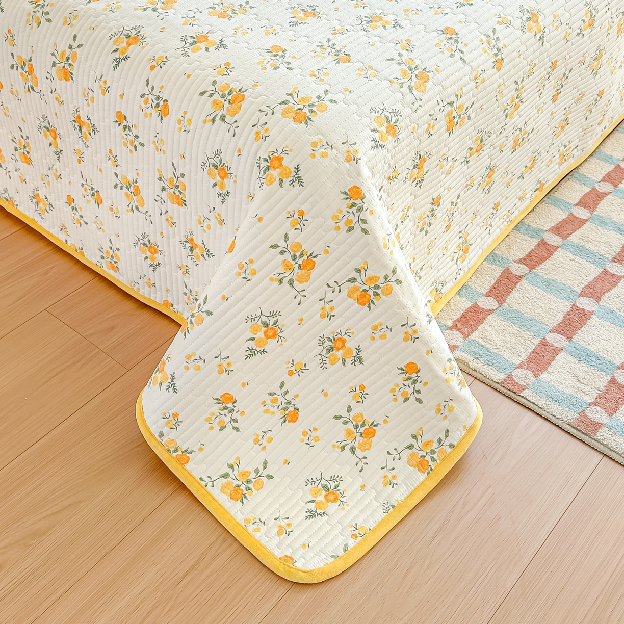 91家纺网 家纺一手货源 找家纺 橘夏家纺 2025新款A全棉B宝宝绒版双面多功能夹棉加厚床盖炕盖三件套学生婴儿床垫盖毯褥子四季通用（含买家秀） 冬日暖阳