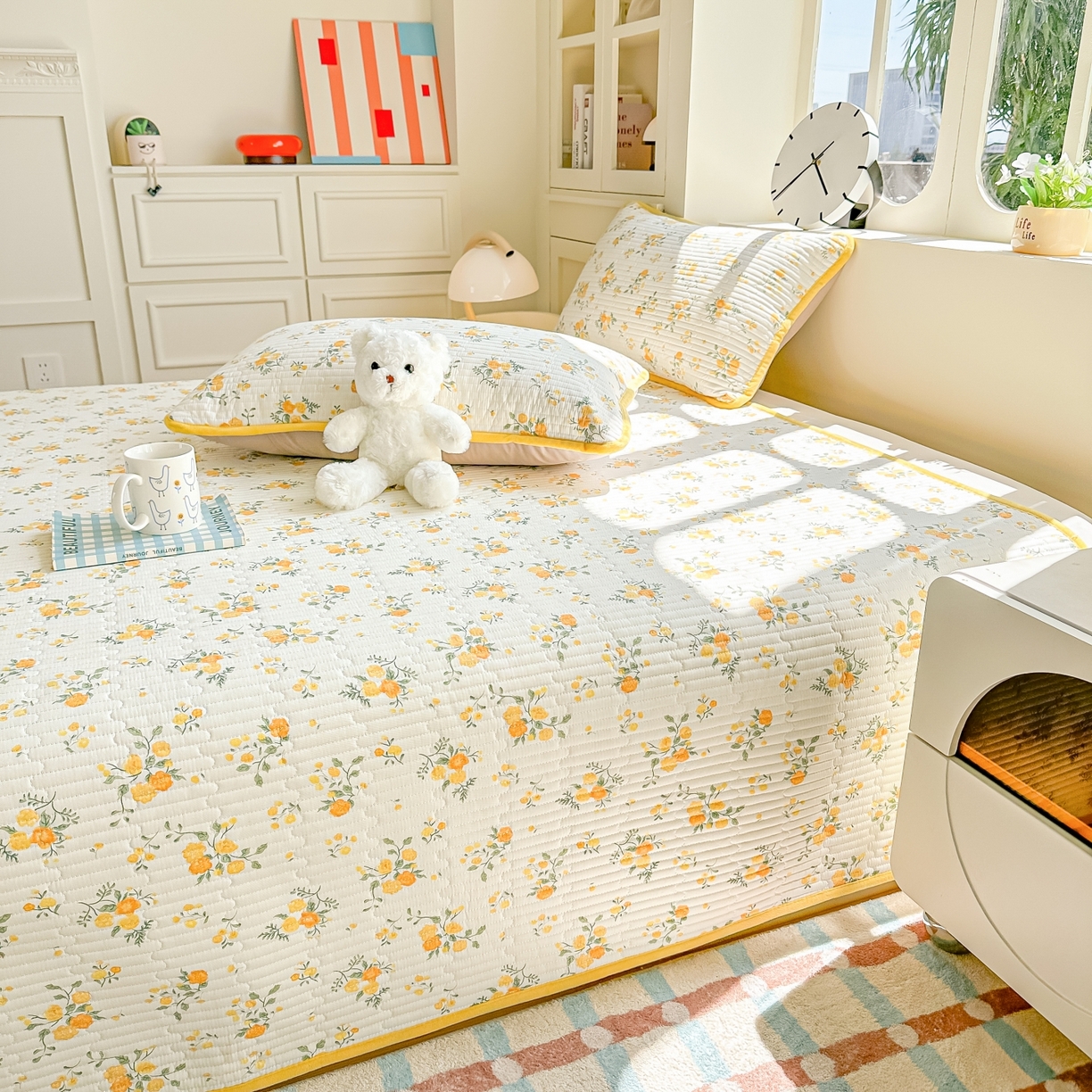 91家纺网 家纺一手货源 找家纺 橘夏家纺 2025新款A全棉B宝宝绒版双面多功能夹棉加厚床盖炕盖三件套学生婴儿床垫盖毯褥子四季通用（含买家秀） 冬日暖阳