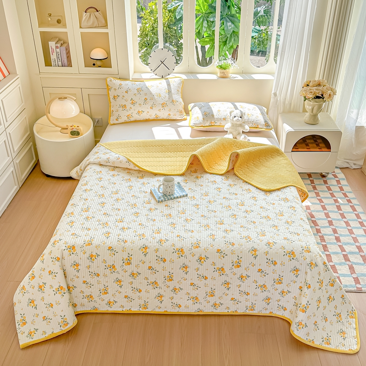 91家纺网 家纺一手货源 找家纺 橘夏家纺 2025新款A全棉B宝宝绒版双面多功能夹棉加厚床盖炕盖三件套学生婴儿床垫盖毯褥子四季通用（含买家秀） 冬日暖阳