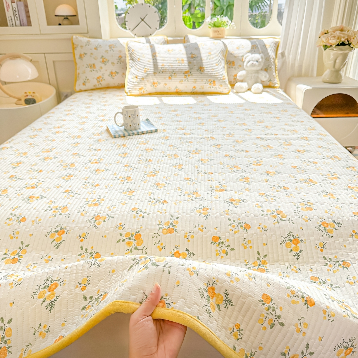 91家纺网 家纺一手货源 找家纺 橘夏家纺 2025新款A全棉B宝宝绒版双面多功能夹棉加厚床盖炕盖三件套学生婴儿床垫盖毯褥子四季通用（含买家秀） 冬日暖阳
