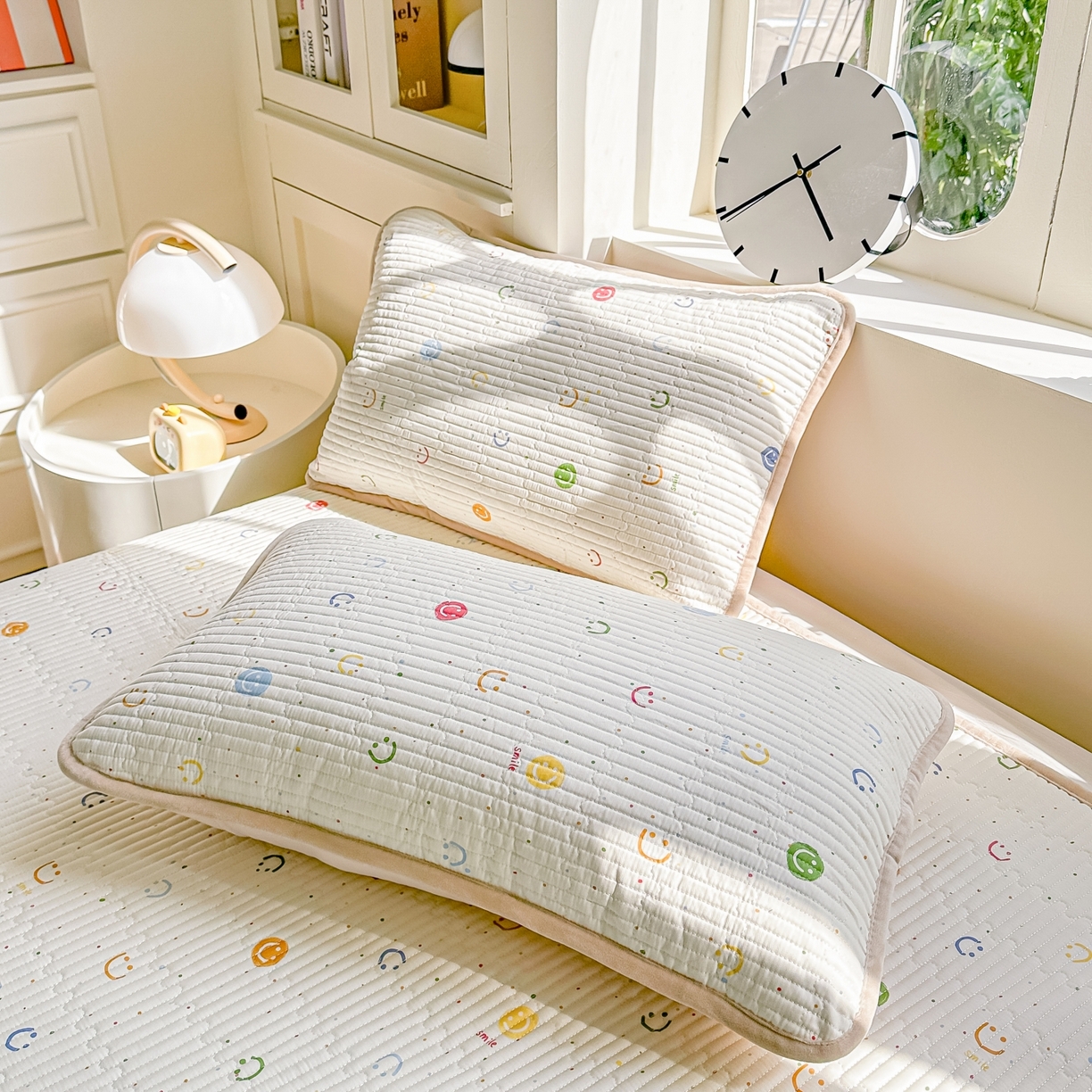 91家纺网 家纺一手货源 找家纺 橘夏家纺 2025新款A全棉B宝宝绒版双面多功能夹棉加厚床盖炕盖三件套学生婴儿床垫盖毯褥子四季通用（含买家秀） 多彩笑脸