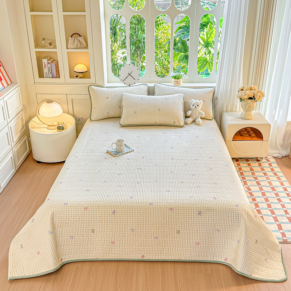 91家纺网 家纺一手货源 找家纺 橘夏家纺 2025新款A全棉B宝宝绒版双面多功能夹棉加厚床盖炕盖三件套学生婴儿床垫盖毯褥子四季通用（含买家秀） 恋格黄