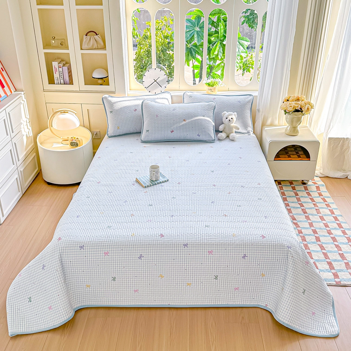 91家纺网 家纺一手货源 找家纺 橘夏家纺 2025新款A全棉B宝宝绒版双面多功能夹棉加厚床盖炕盖三件套学生婴儿床垫盖毯褥子四季通用（含买家秀） 恋格兰