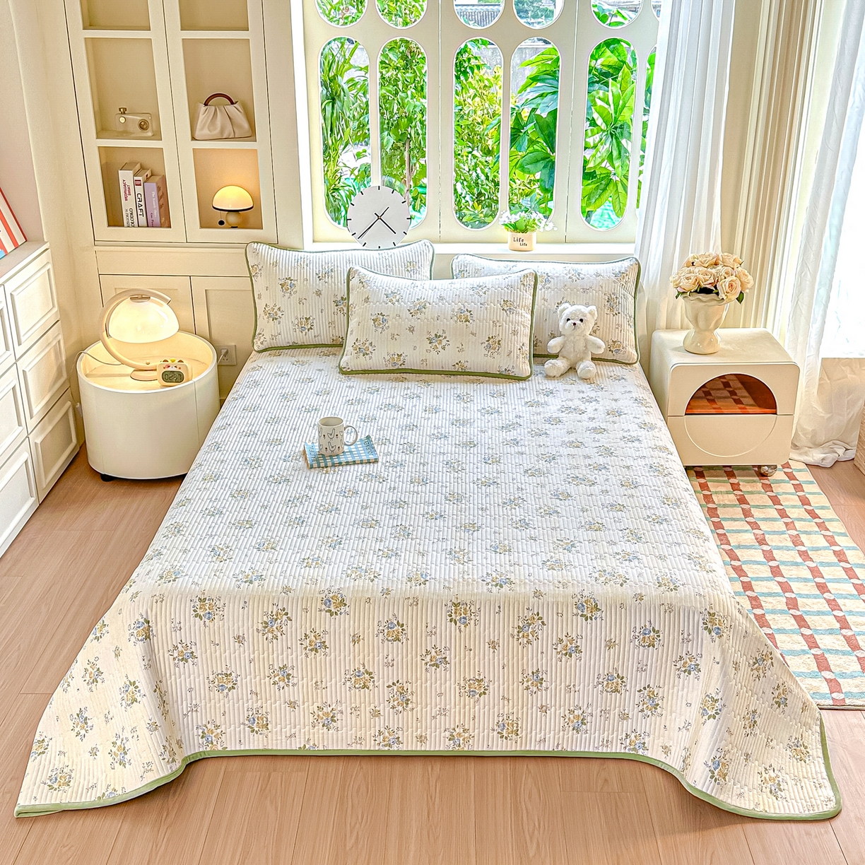 91家纺网 家纺一手货源 找家纺 橘夏家纺 2025新款A全棉B宝宝绒版双面多功能夹棉加厚床盖炕盖三件套学生婴儿床垫盖毯褥子四季通用（含买家秀） 绿风铃